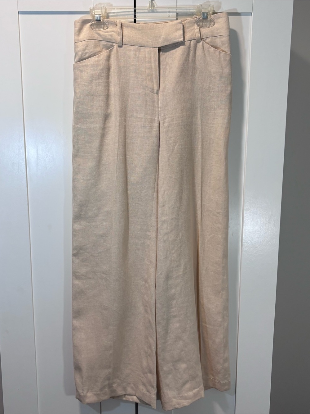 Anne Klein 100% Linen Wide Leg Pants Beige Tan Trousers Women’s Size 2 Summer